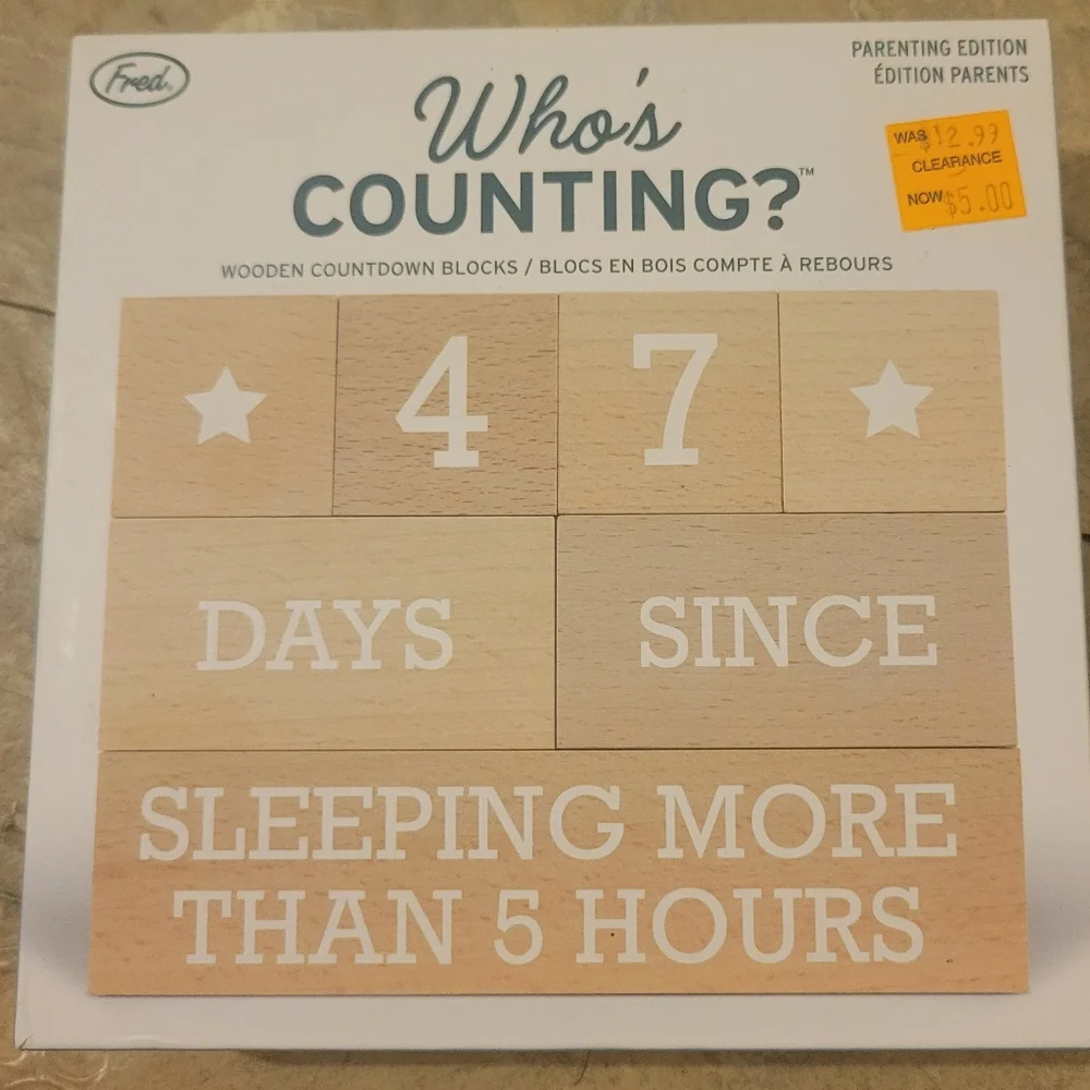 New In Box Who's Counting Wooden Countdown Blocks By FRED Parenting Edition Cute